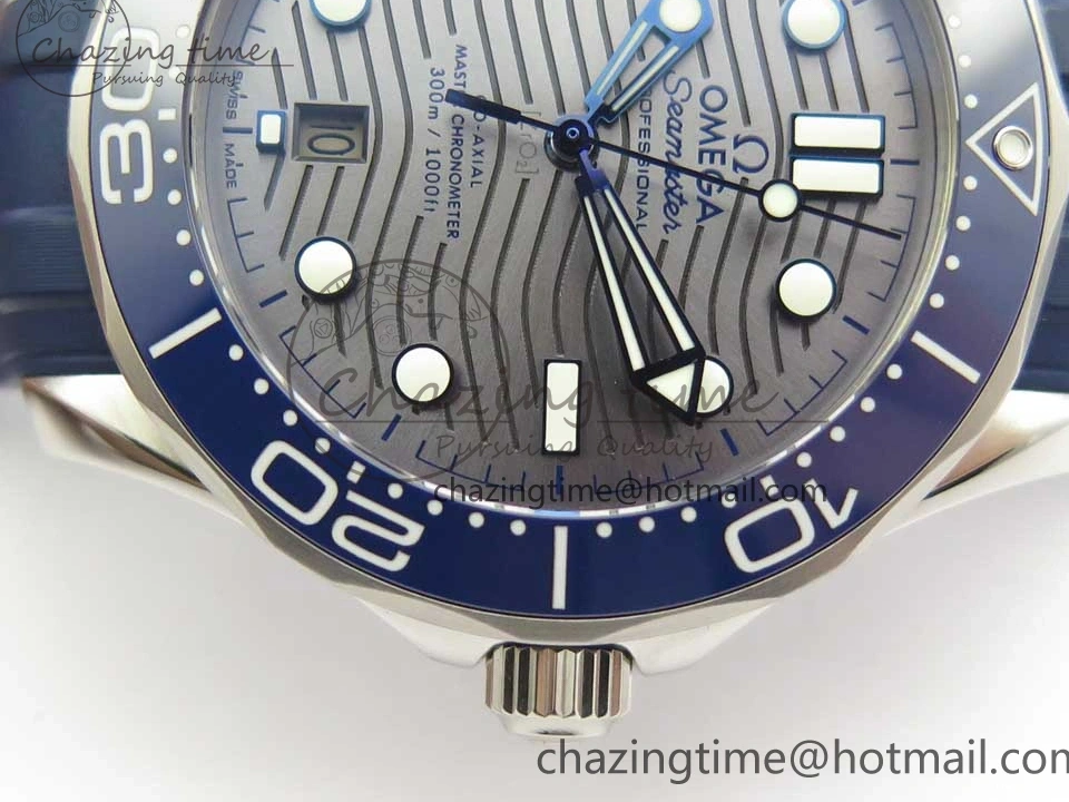 0406 StreetReady 2018 Seamaster Diver 300M VSF 1:1 Best Edition Blue Ceramic Gray Dial on Blue Rubber Strap A8800 V2 (Black Balance Wheel) 7963